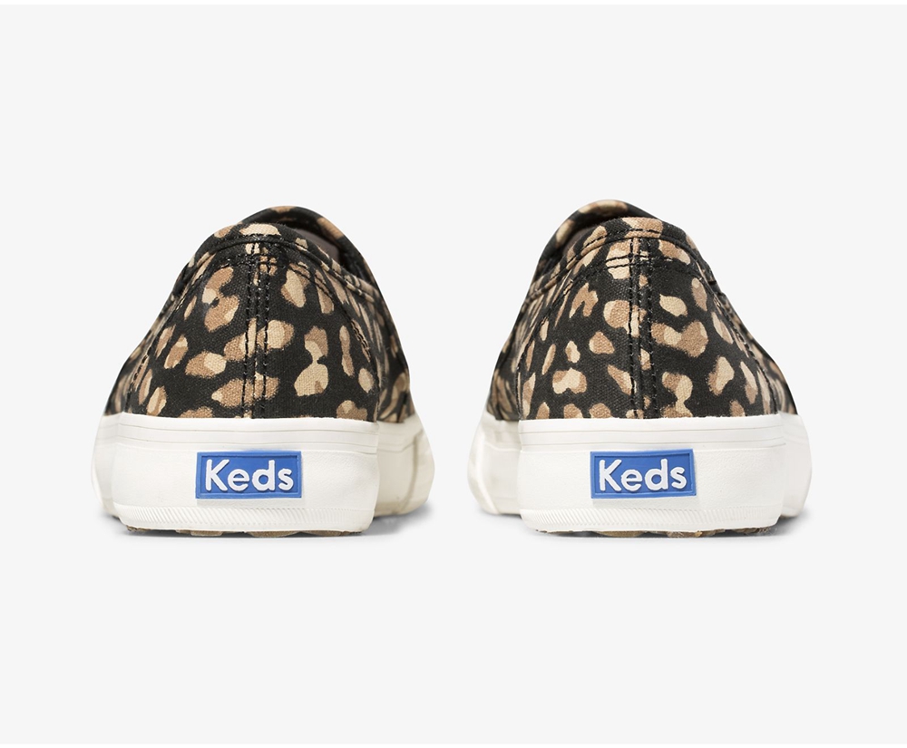 Slip Ons Keds Mujer Negros/Leopardo - Washable Double Decker Animal - 8705-ZQMKS